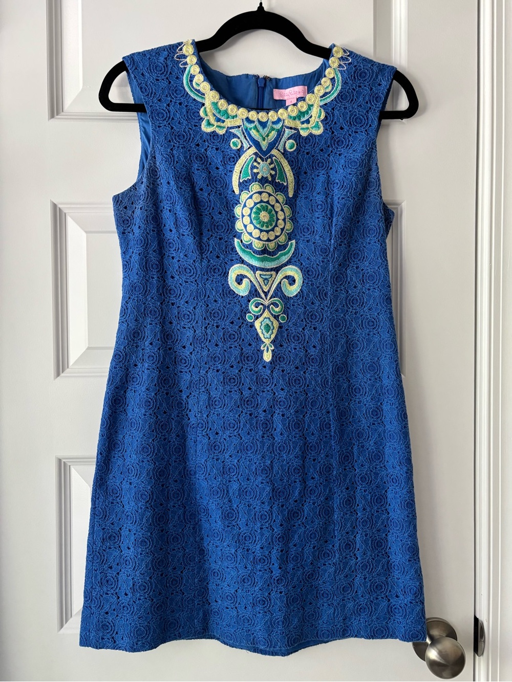 Lilly Pulitzer Sleeveless Blue Lace Embroidered Valentia Shift Dress Size 4